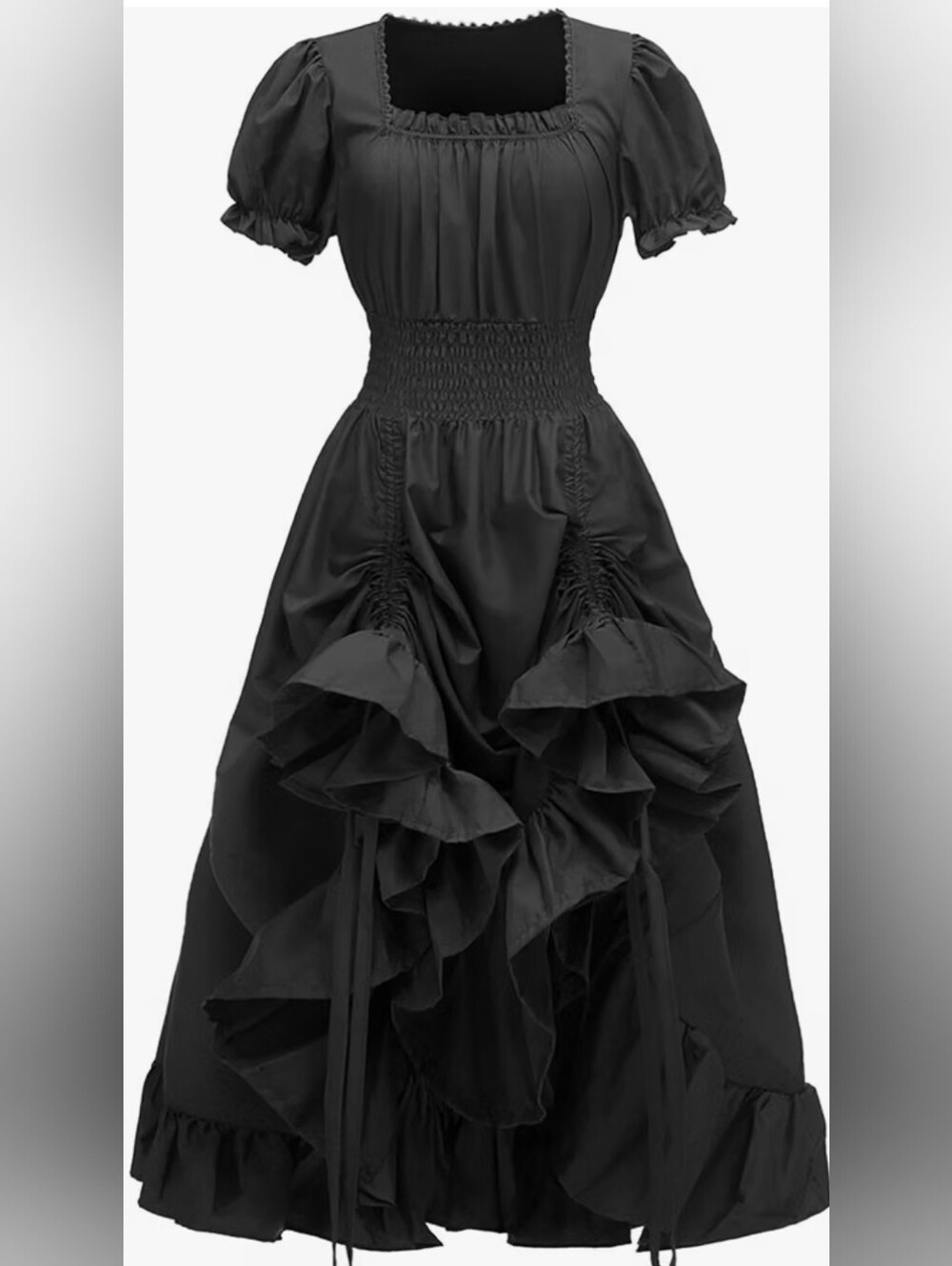 NWT Women Square Neck Short Sle Renaissance Costume Drawstrings Dress Halloween